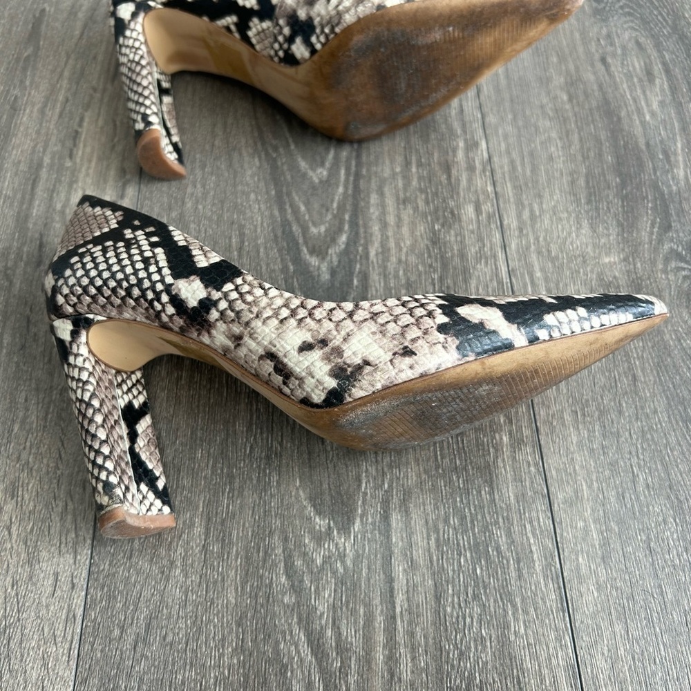 Aldo snakeskin print pointed toe black beige block high heels- size 8.5 - Picture 5 of 6